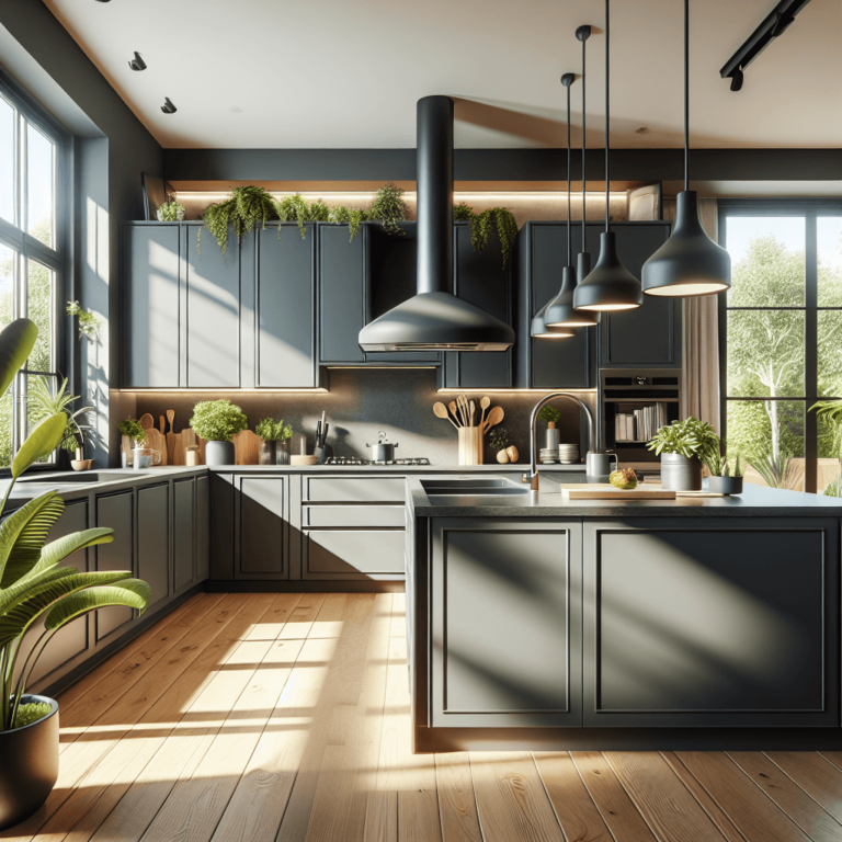 anthrazitfarbene Amerikanische Küche-Essen