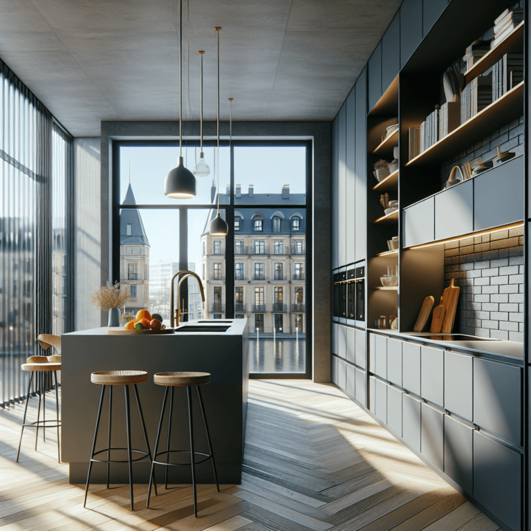 anthrazitfarbene Barrierefreie Küche-Essen