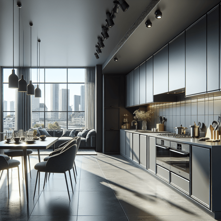 anthrazitfarbene Komplett Küche-Essen