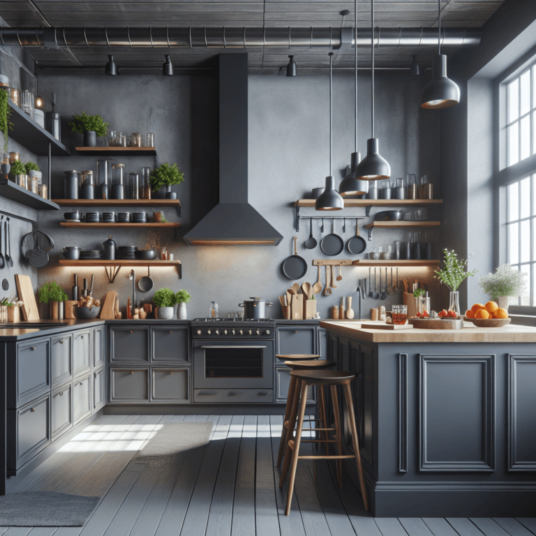 anthrazitfarbene Küche im Loftstil-Essen