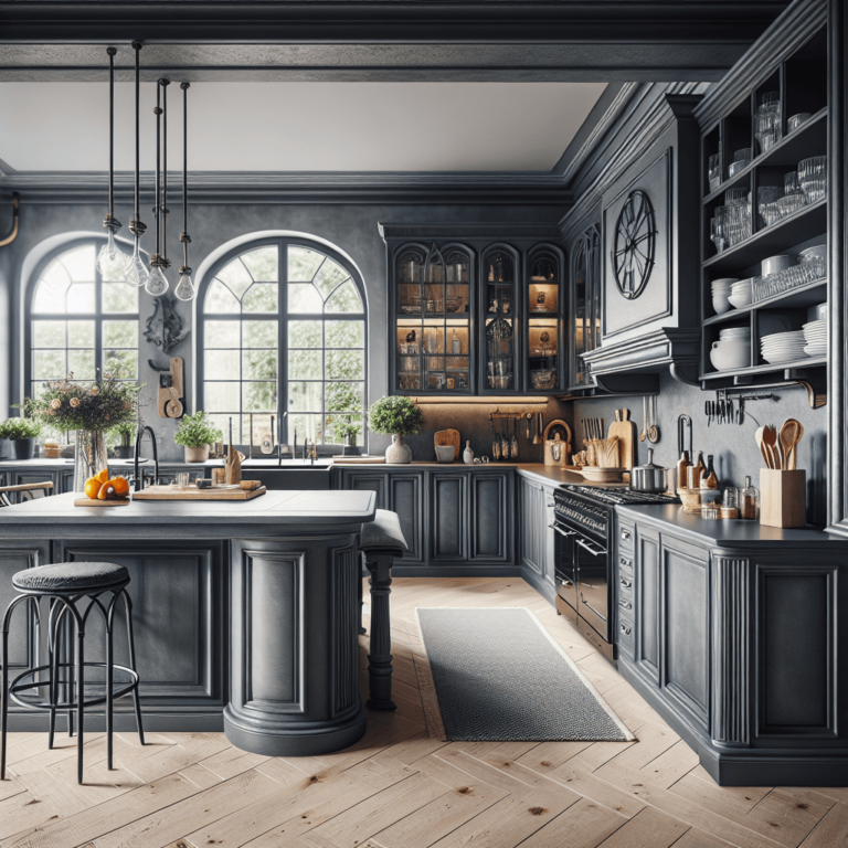 anthrazitfarbene Küche im Vintage Chic Stil-Essen