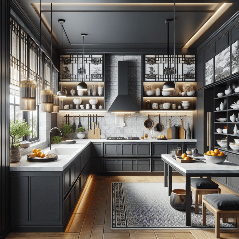 anthrazitfarbene Küche im asiatischen Stil-Essen