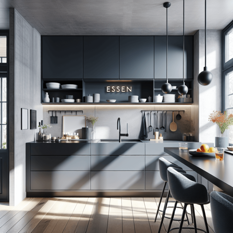 anthrazitfarbene Küche im skandinavischen Stil-Essen