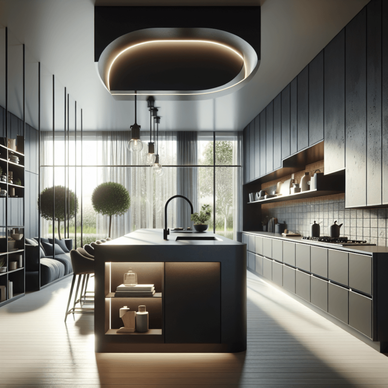 anthrazitfarbene Küche in G-Form-Essen