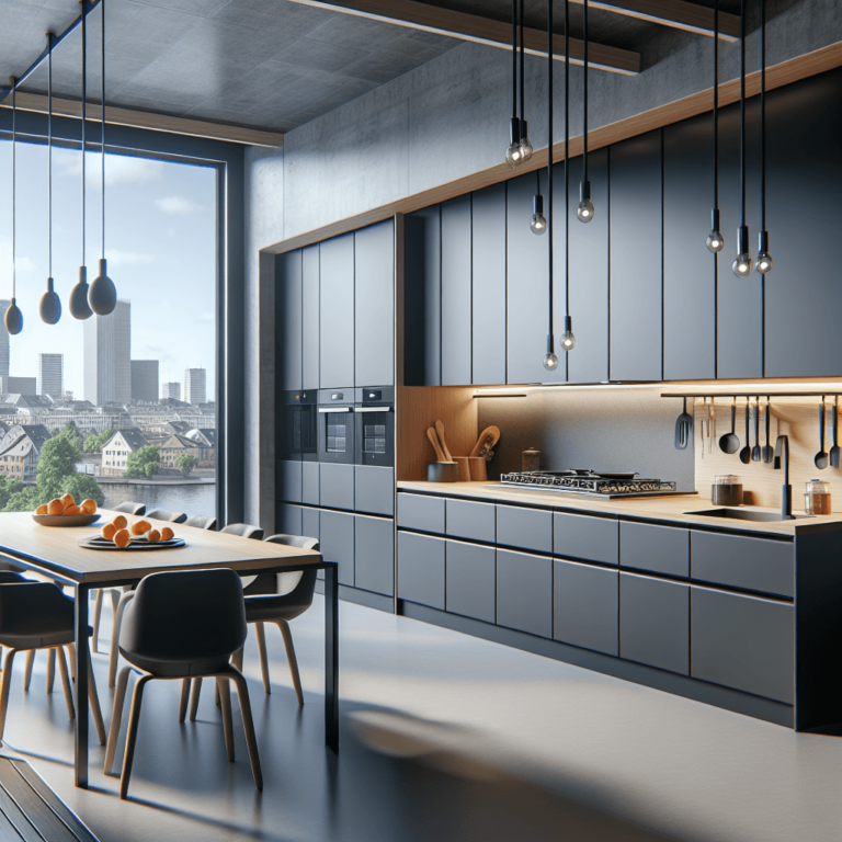 anthrazitfarbene Modulare Küche-Essen