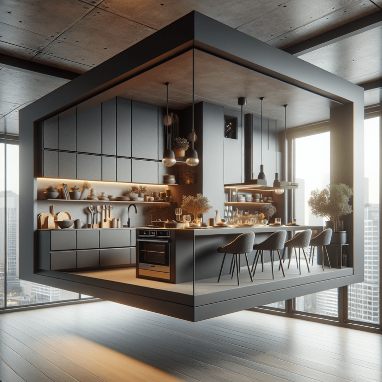 anthrazitfarbene Schwebende Küche-Essen