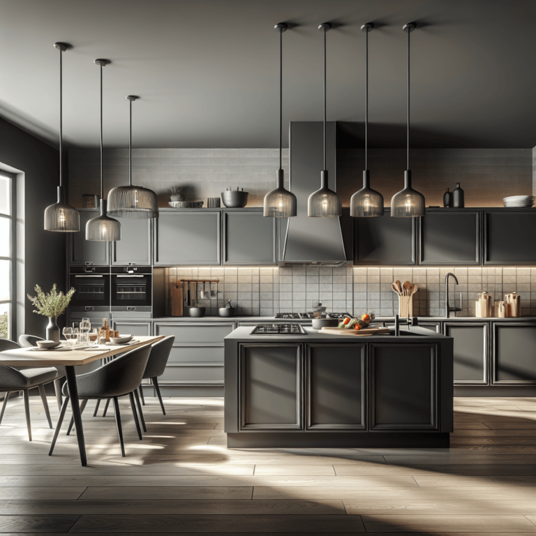 anthrazitfarbene mehrzeilige Küche-Essen