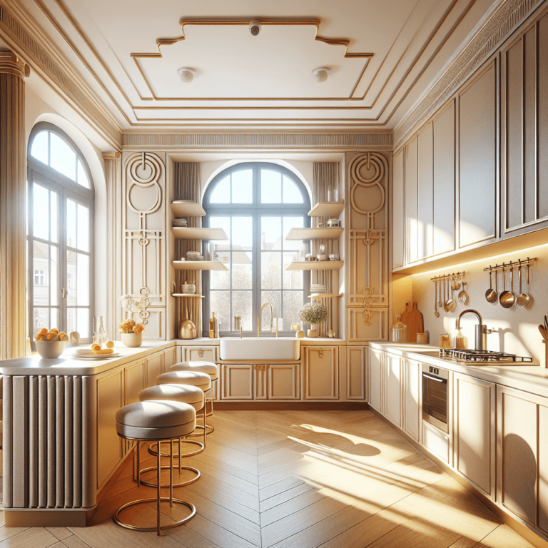 beige Küche im Art-Deco-Stil-Essen