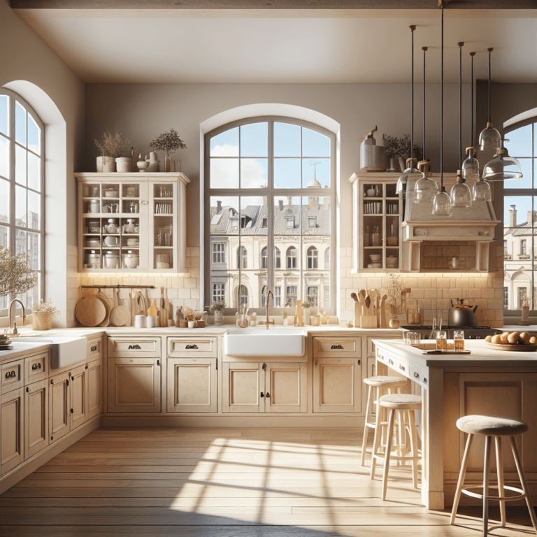beige Küche im Bauernhausstil-Essen