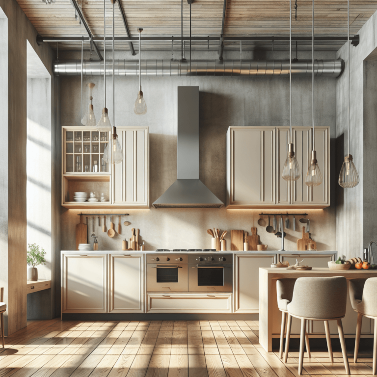 beige Küche im Loftstil-Essen