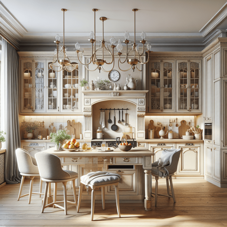 beige Küche im Shabby Chic Stil-Essen
