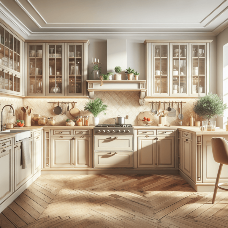 beige Küche im Vintage Chic Stil-Essen