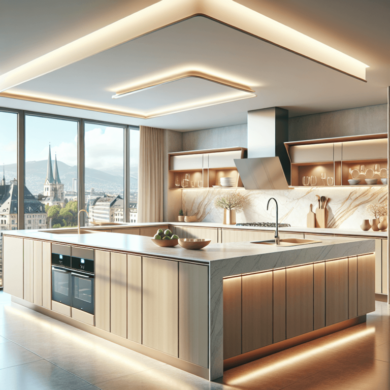 beige Küche in G-Form-Essen