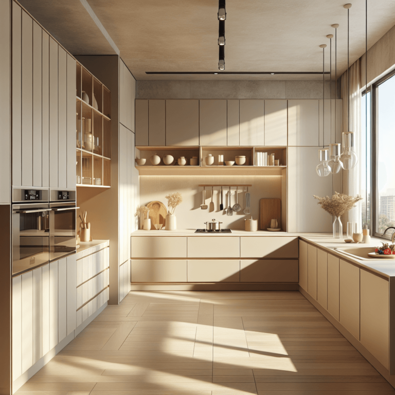 beige Modulare Küche-Essen