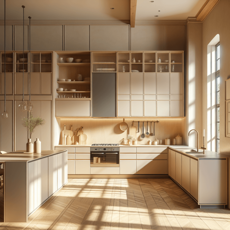 beige einzeilige Küche-Essen