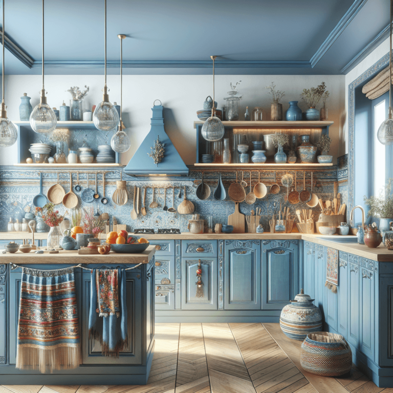 blaue Boho Style Küche-Essen
