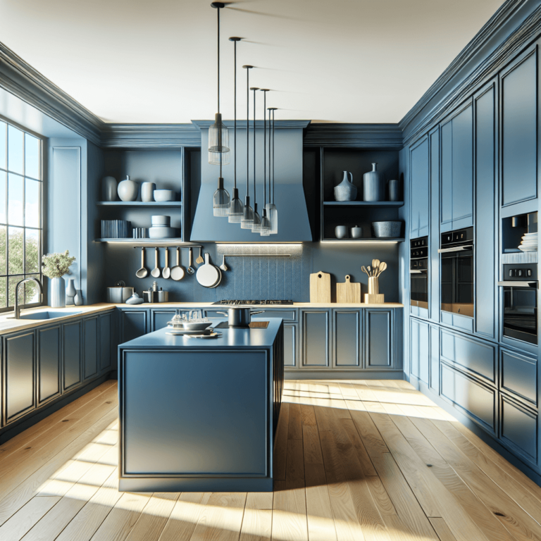 blaue Freistehende Küche-Essen