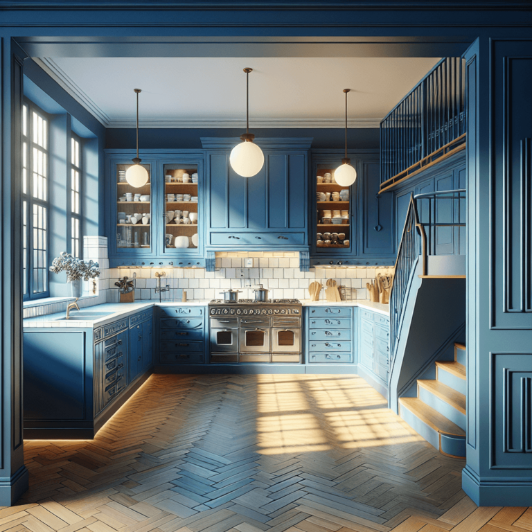 blaue Küche im Art-Deco-Stil-Essen