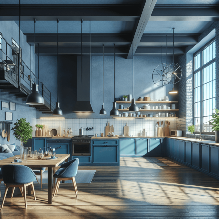 blaue Küche im Loftstil-Essen