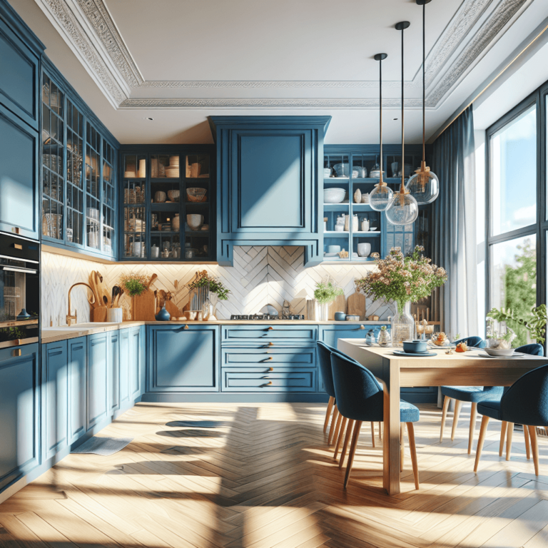 blaue Küche im skandinavischen Stil-Essen