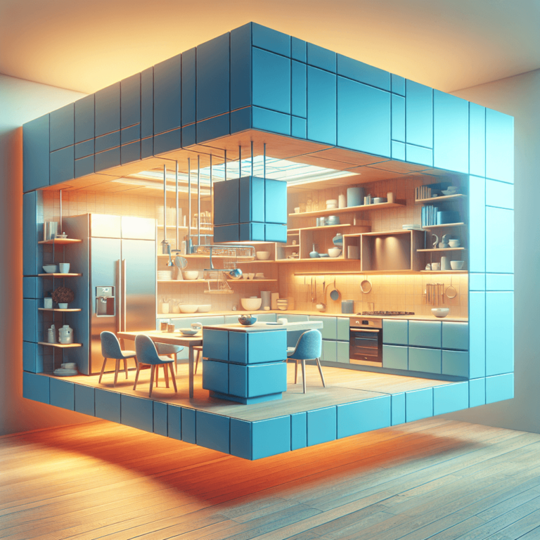 blaue Schwebende Küche-Essen