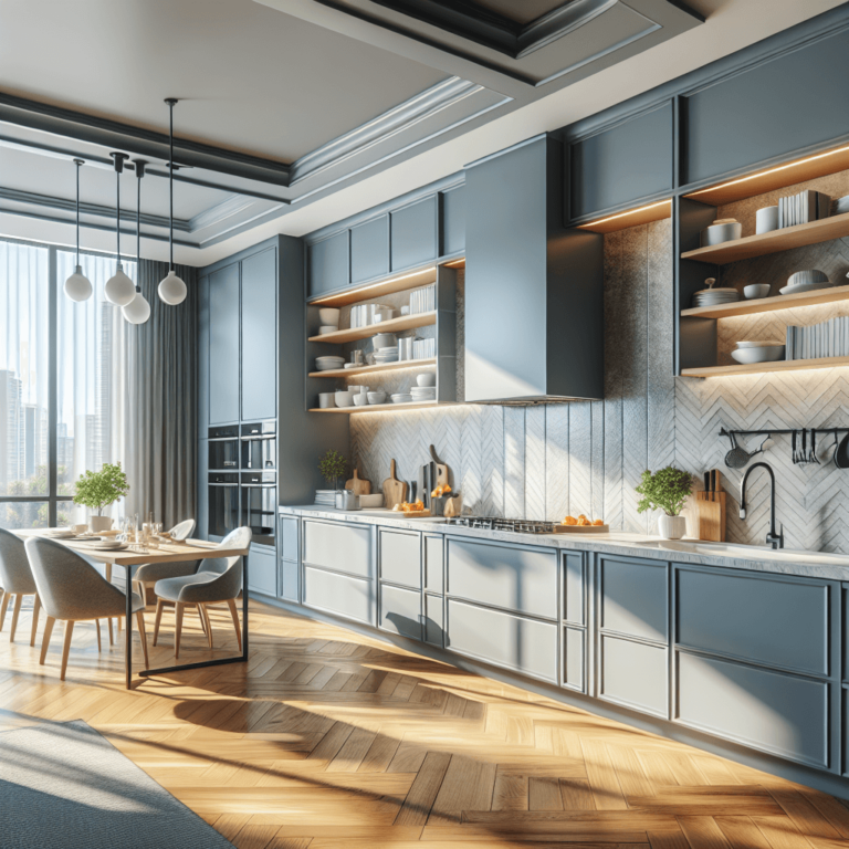 blaugraue Design Küche-Essen