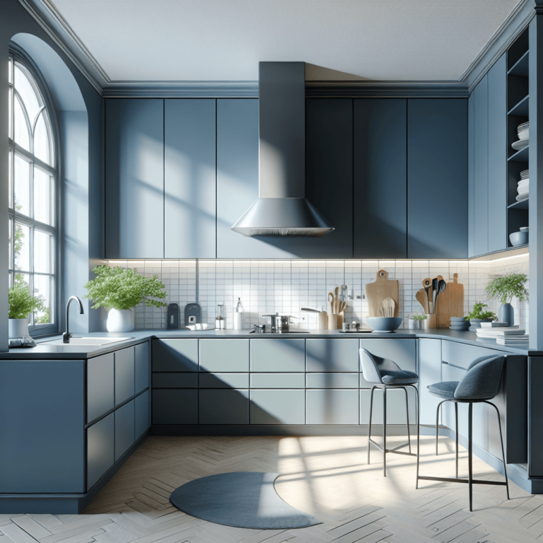 blaugraue Eck-Küche-Essen