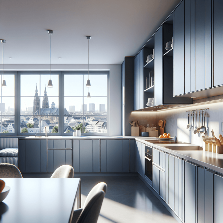 blaugraue Einbauküche-Essen