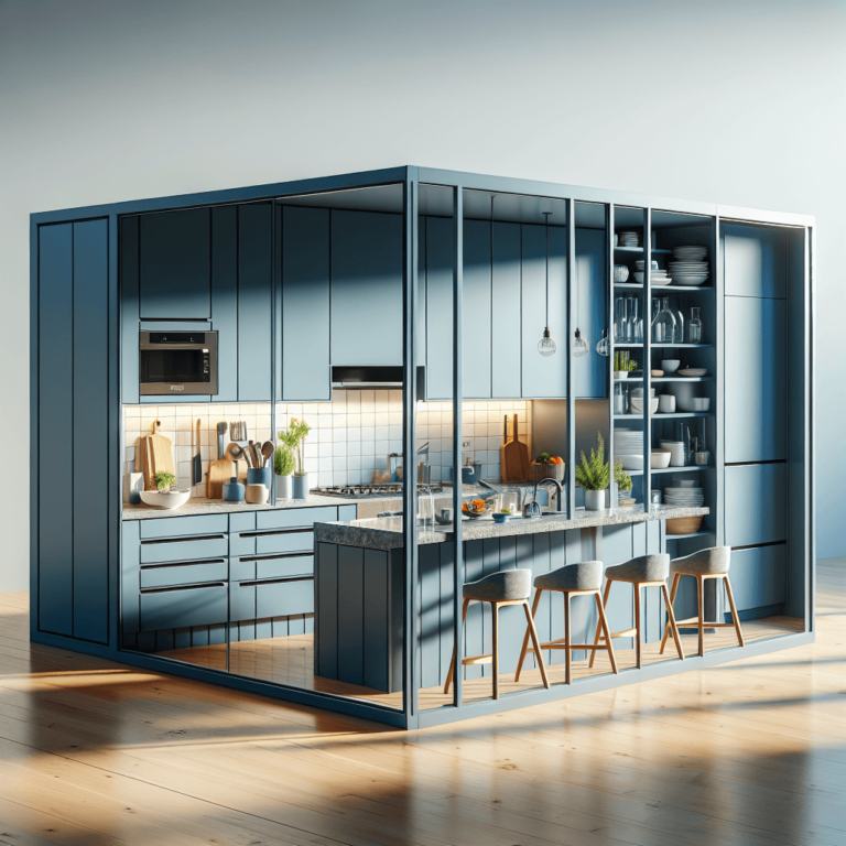 blaugraue Freistehende Küche-Essen