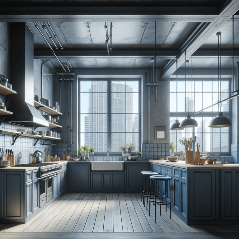 blaugraue Industrial Style Küche-Essen