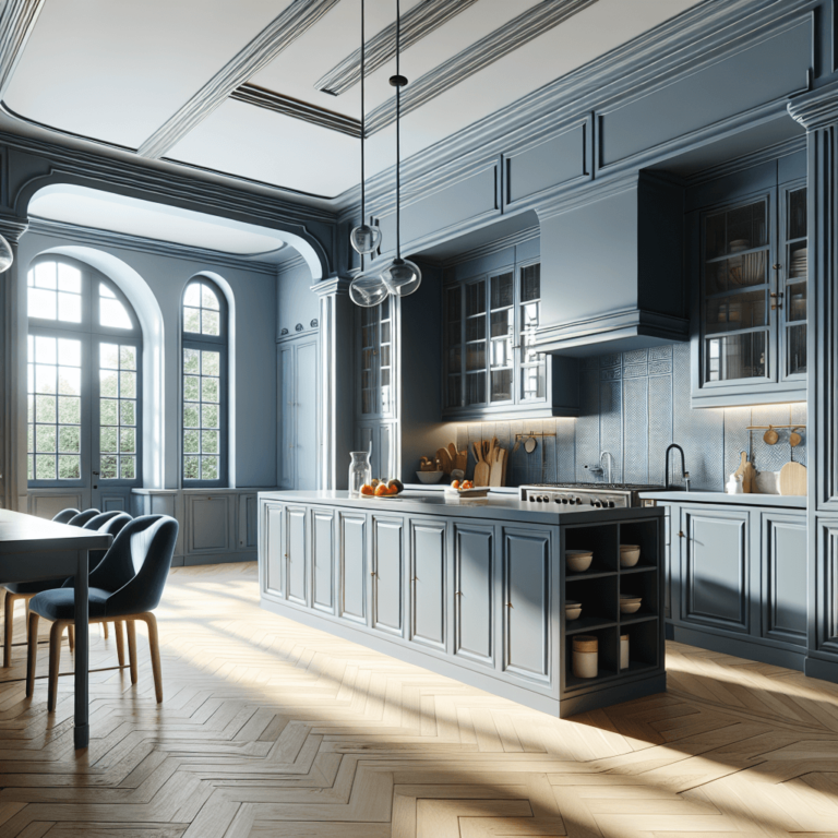 blaugraue Küche im Art-Deco-Stil-Essen