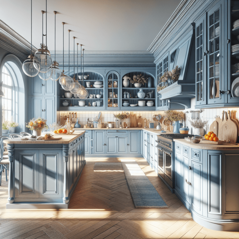blaugraue Küche im Shabby Chic Stil-Essen