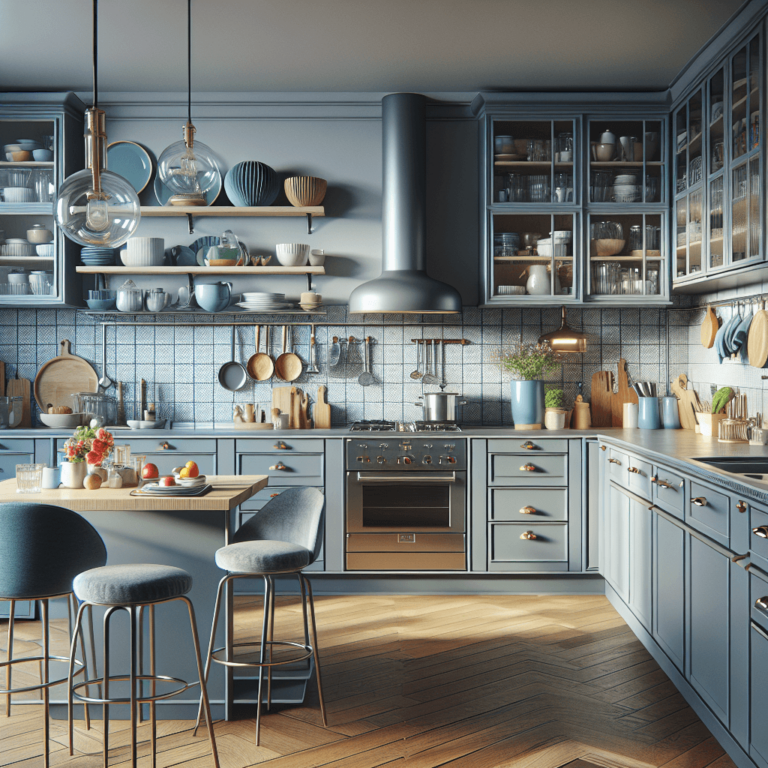 blaugraue Retro Küche-Essen