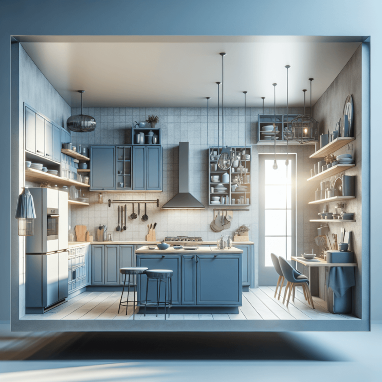 blaugraue Schwebende Küche-Essen