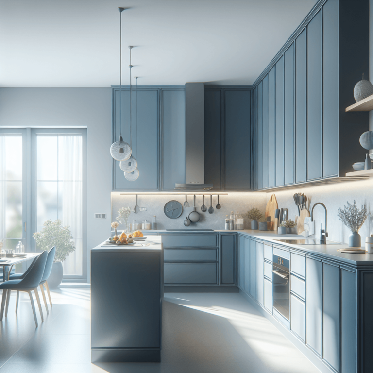 blaugraue einzeilige Küche-Essen