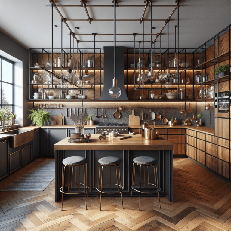 braune Industrial Style Küche-Essen