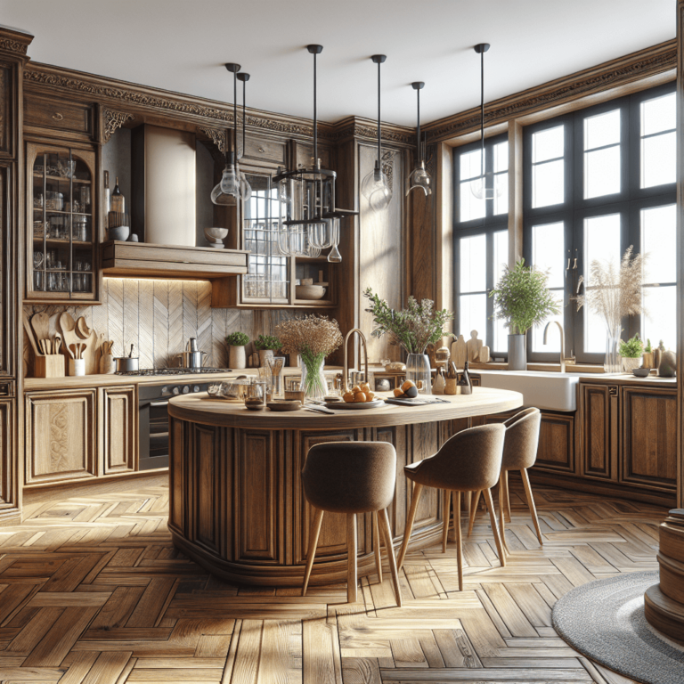 braune Küche im Shabby Chic Stil-Essen