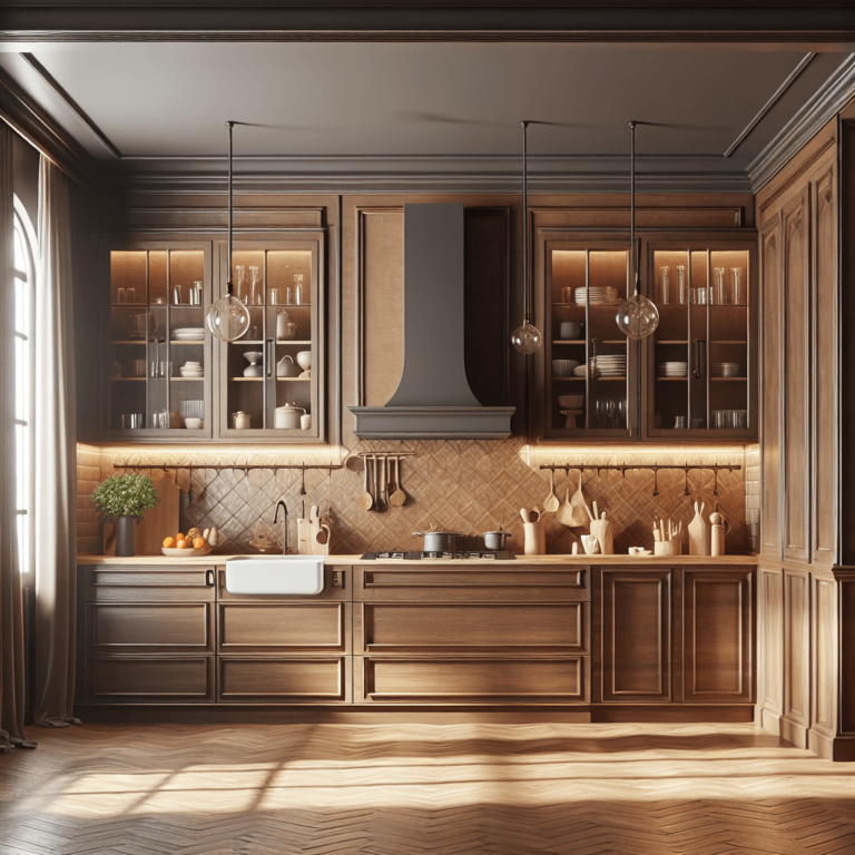 braune Küche im Vintage Chic Stil-Essen