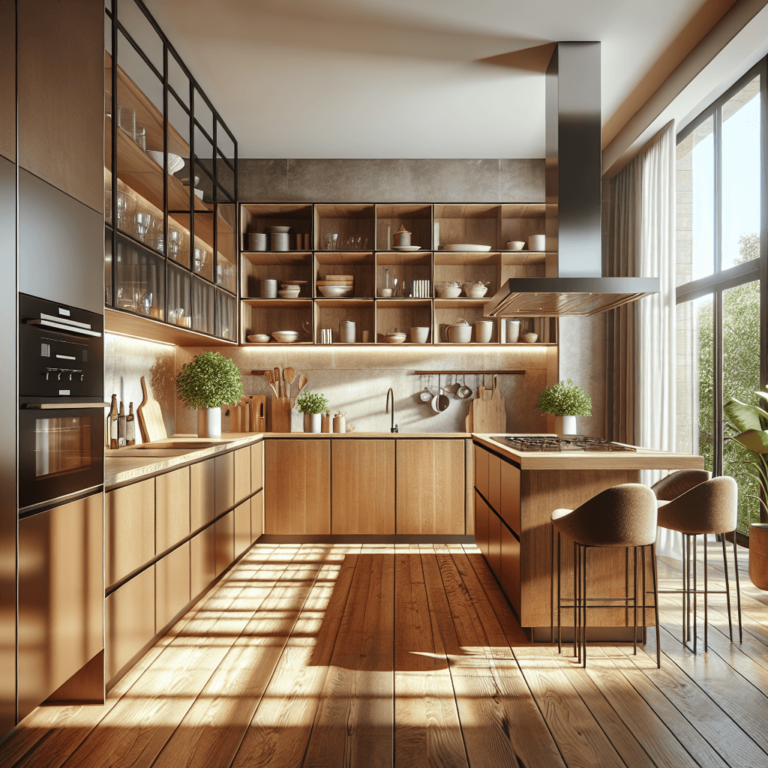 braune einzeilige Küche-Essen