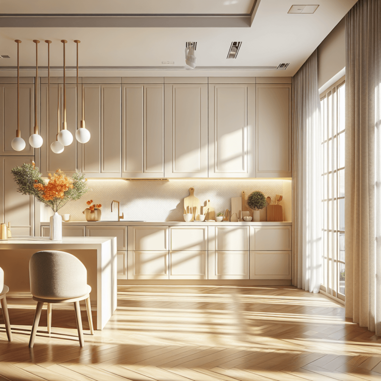 cremefarbene Einbauküche-Essen