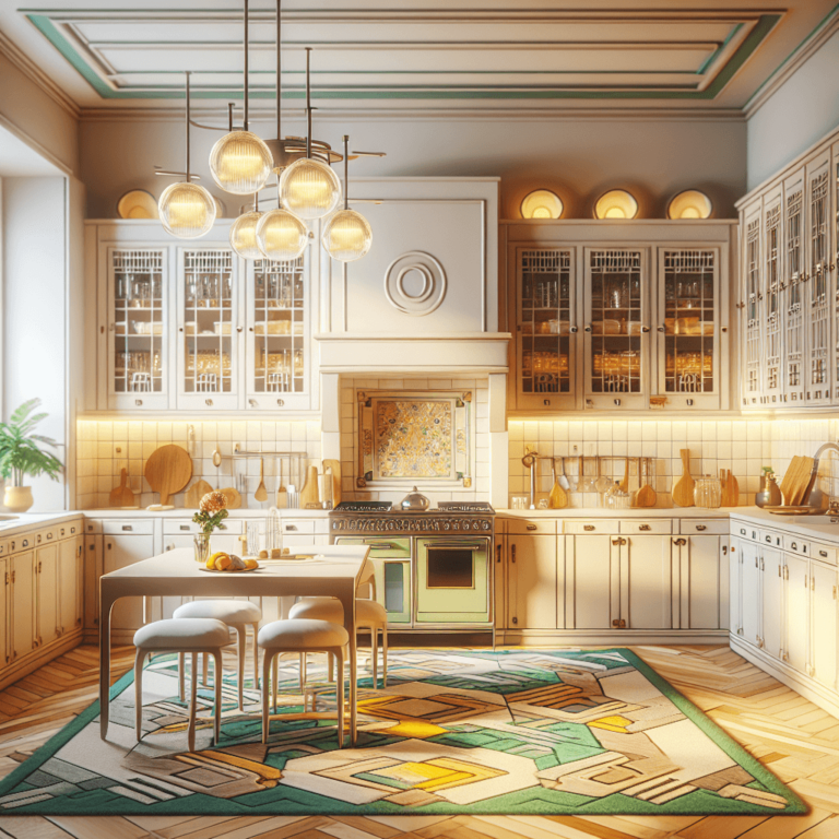 cremefarbene Küche im Art-Deco-Stil-Essen