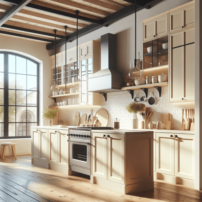 cremefarbene Küche im Loftstil-Essen