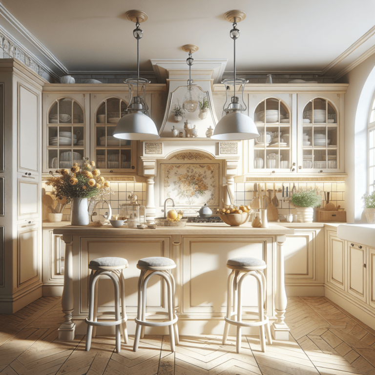 cremefarbene Küche im Shabby Chic Stil-Essen