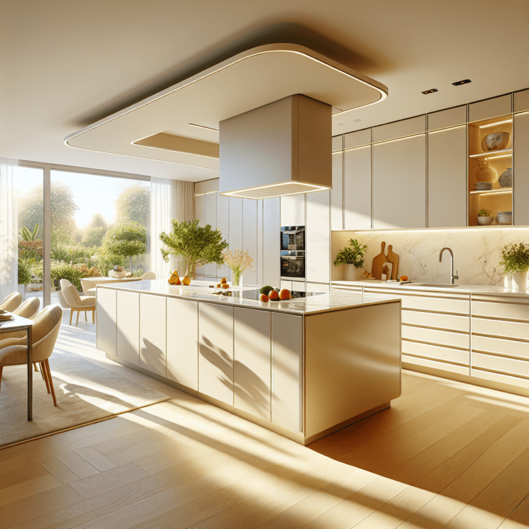 cremefarbene Küche in G-Form-Essen