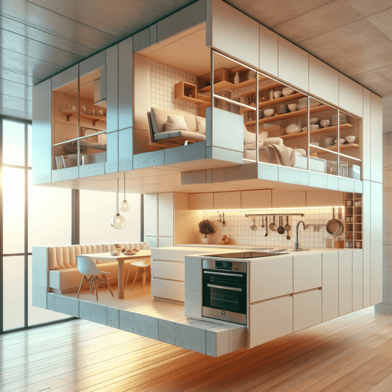 cremefarbene Schwebende Küche-Essen