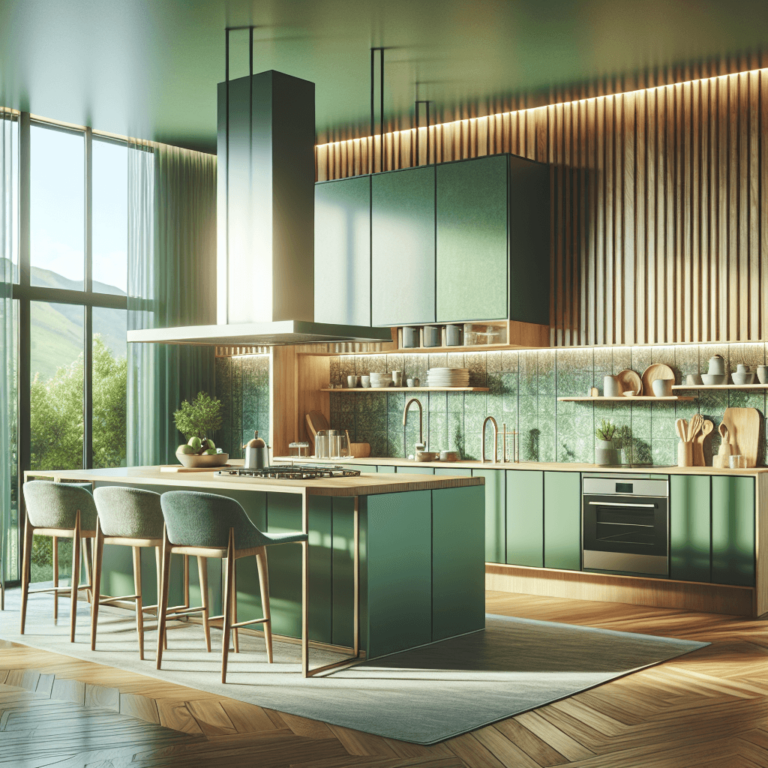 grüne Freistehende Küche-Essen