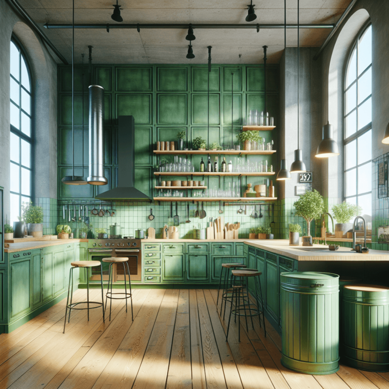 grüne Industrial Style Küche-Essen