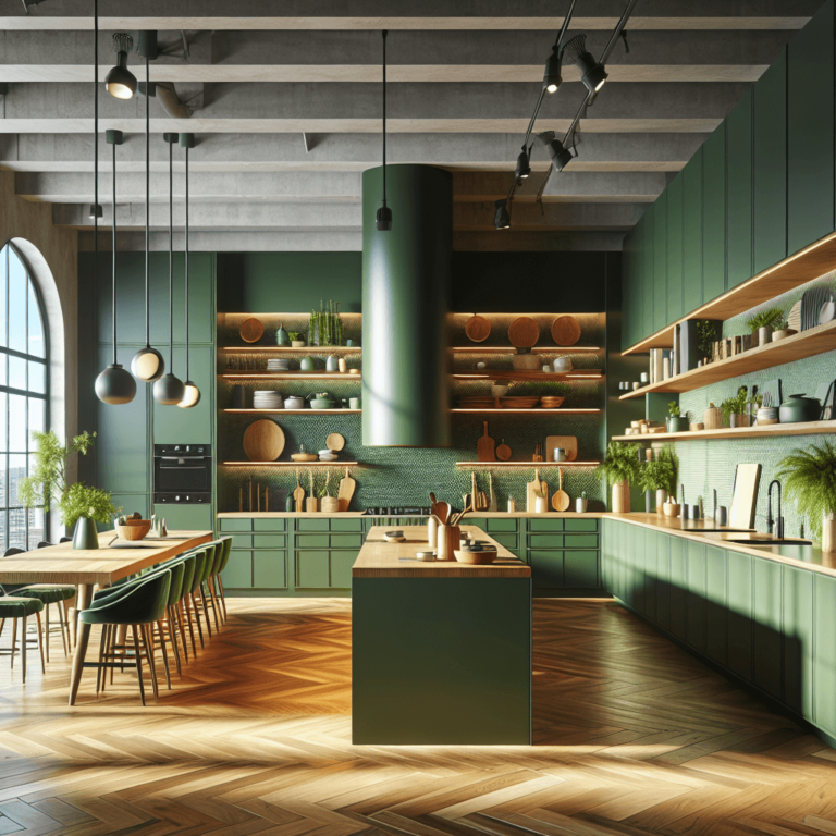 grüne Küche im Loftstil-Essen