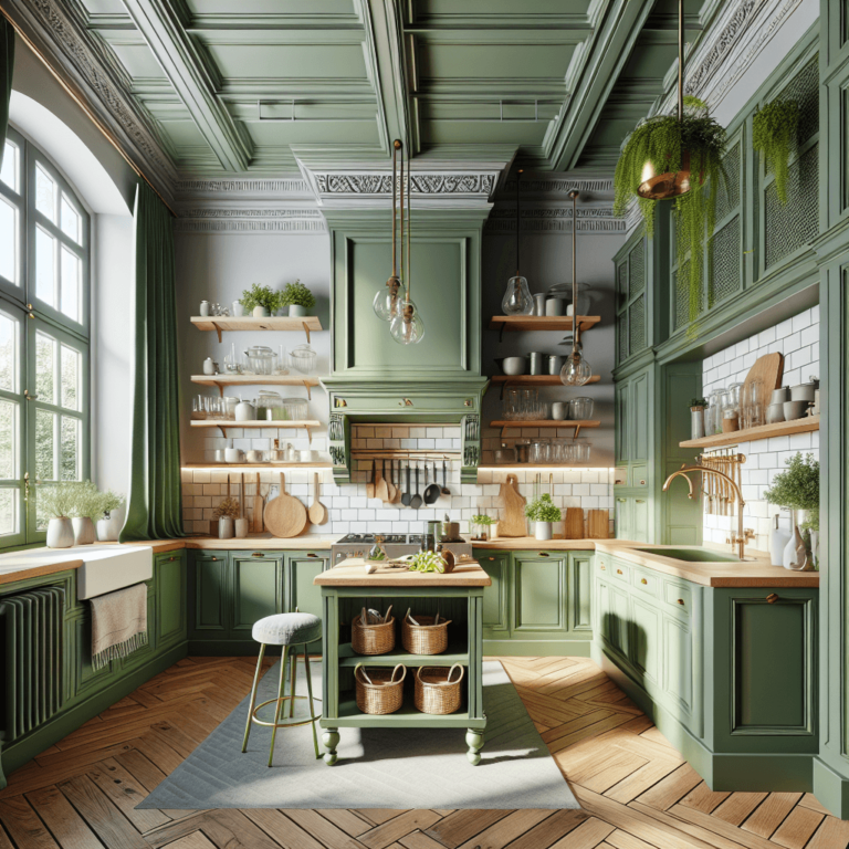 grüne Küche im Shabby Chic Stil-Essen