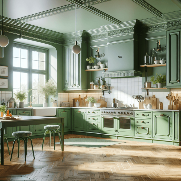 grüne Küche im Vintage Chic Stil-Essen